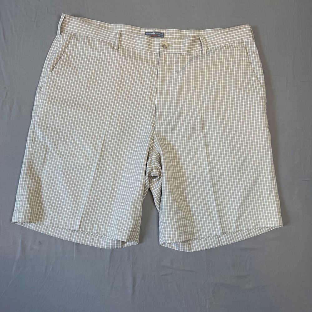 Peter Millar Golfcore Mens Tan White Wicking Grid Performance Golf Shorts 38